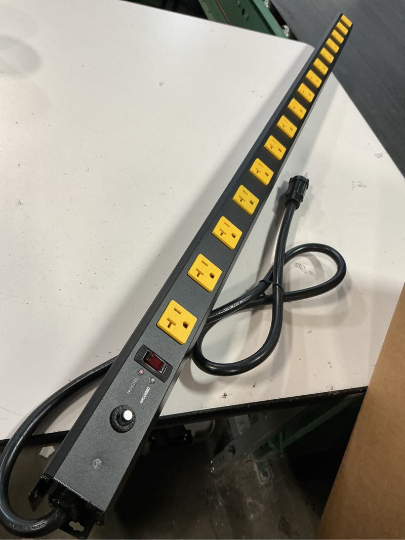 Condition photo showing As Is for HHSOET 16 Outlet Long Power Strip, 15FT Heavy Duty Power Strip with 4800J Surge Protection, 20a Mountable Wide-Spaced Outlets for Home, Office, Garage & Workshop - ETL Certified 15FT Yellow