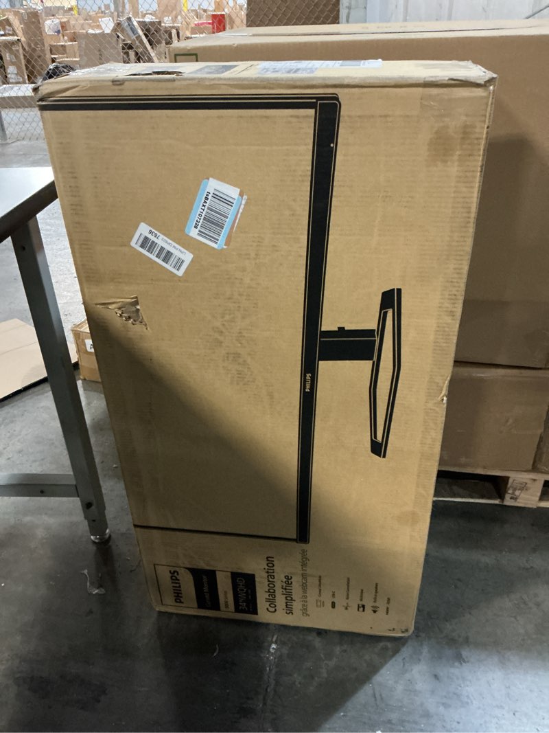 Condition photo showing As Is for Philips 34E1C5600HE 34" UltraWide QHD 21:9 Monitor with Built-in Windows Hello Webcam & Noise Canceling Mic, USB-C Docking, Stereo Speakers, 100Hz, 4-Year Advance Replacement,Black 34" WQHD Curved | USB-C | Webcam