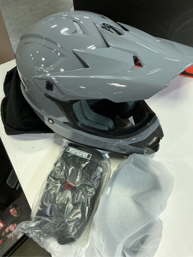 Condition photo showing New/Like New for (size l 59-60)oumurs adult atv dirt bike helmet with goggles gloves & mask adjustable sun visor motorcycle adult helmet off-road motocross downhill moped mx for unisex-adult-gray, l