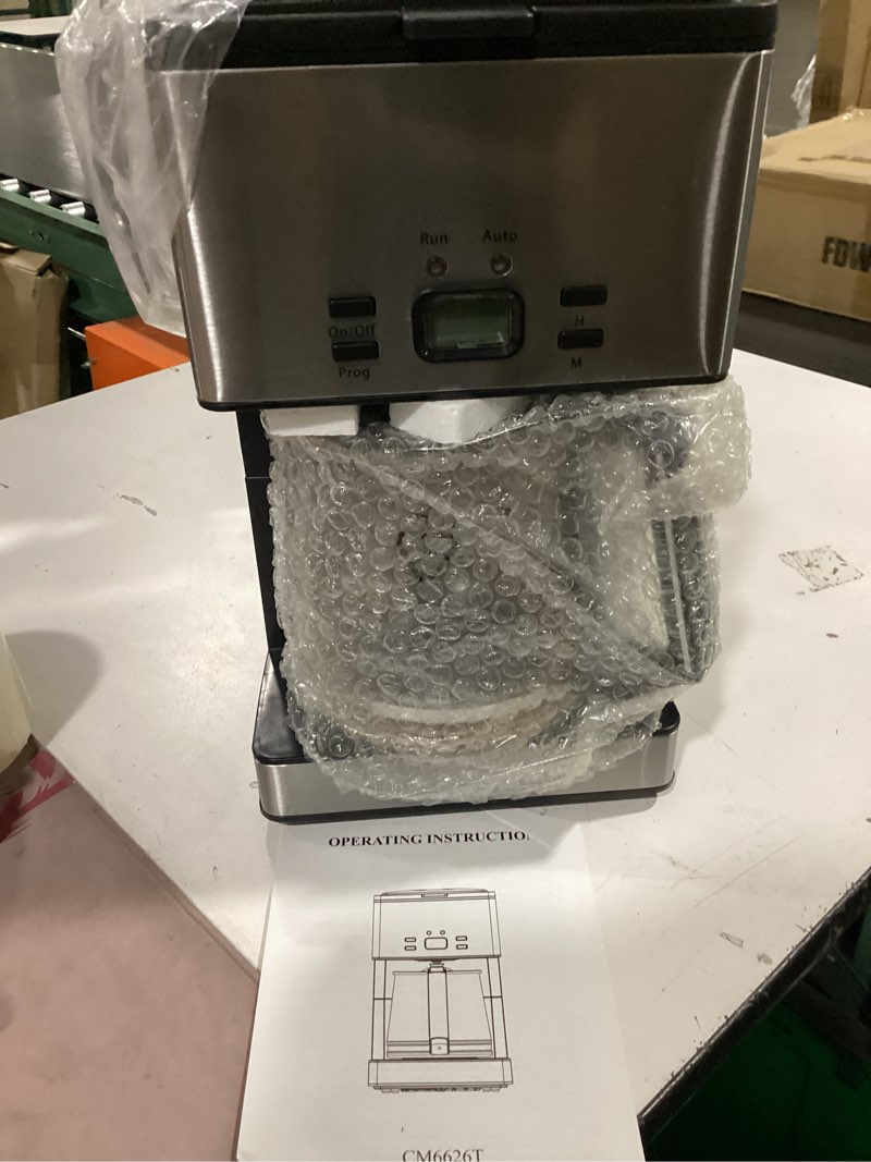 Condition photo showing New/Like New for coffee maker, perfectemp glass carafe coffee machine with 1-4 cup setting, brew strength control and pause, stainless steel,