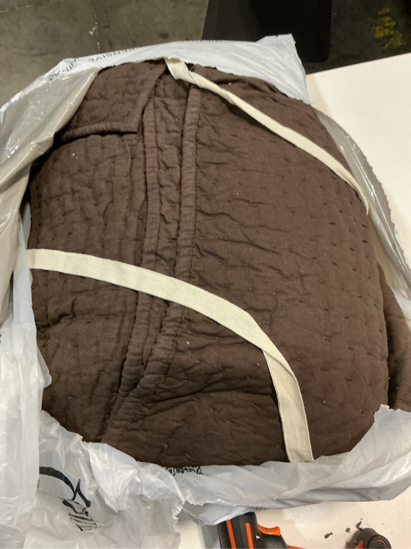 Condition photo showing As Is for quince european linen cotton stitch quilt set, full/queen, espresso