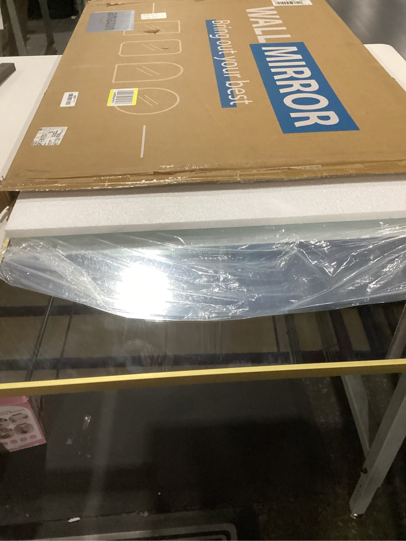 Condition photo showing New/Like New for VooBang Arched Wall Mirror, 24 x 36 inch Arch Bathroom Mirror, Wall Mounted Vanity Mirror with Arch Metal Frame, Modern Bathroom Vanity Mirror for Bedroom, Living Room, Hanging or Leaning, Gold Gold 36"L x 24"W