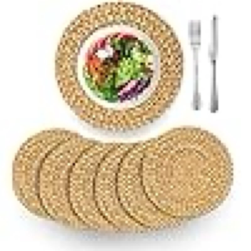 BARIEN Woven Placemats Round Set of 6, Natural Water Hyacinth Weave Placemat for Dining Table, Large Handmade Woven Placemats Heat Resistant Non-Slip (14")