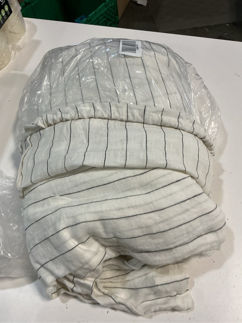 Condition photo showing As Is for quince european linen stripe duvet cover set, king/cal king, pencil stripe