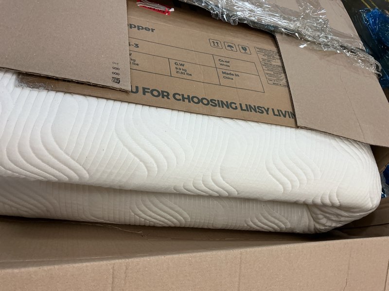 Condition photo showing As Is for LINSY LIVING 3" Firm Mattress Topper Full, Extra Firm Memory Foam, Cooling Gel Infused Bed Topper with Tencel Cover, Reversible Dual Layers Mattress Pad with Removable Cover, CertiPUR-US Certified