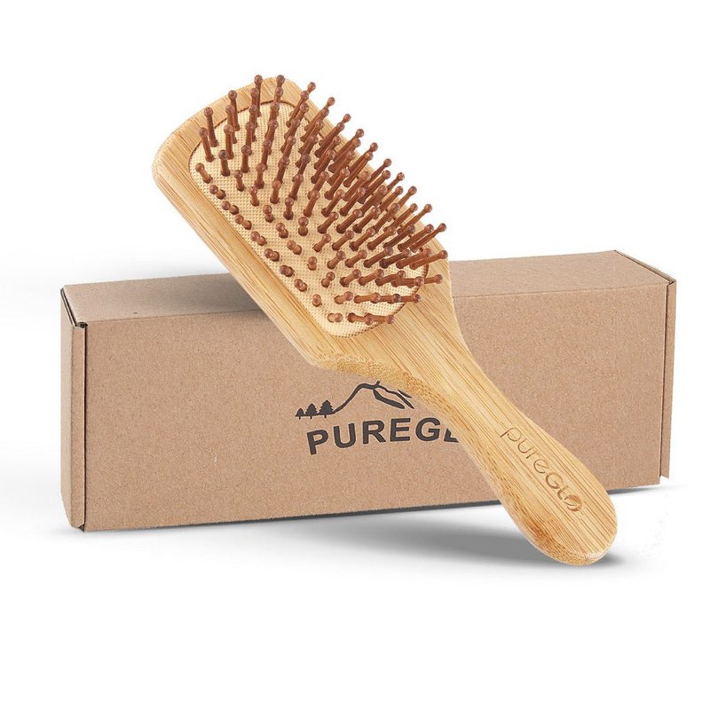 lindale wooden hair brush for women men, natural bamboo detangler paddle hairbrush for hair growth m