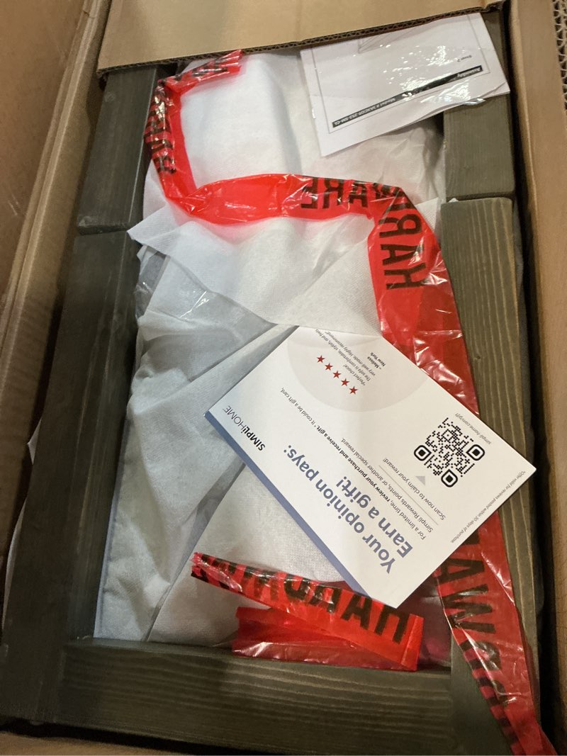 Condition photo showing Good Condition for SIMPLIHOME Milltown Small Ottoman Bench - 27 inch Wide Upholstered Linen Look Fabric Rectangle Footstool Ottoman in Grey, Contemporary Bench for Bedroom or Entryway with Cushioned Seat, Assembled Small Ottoman Bench Grey