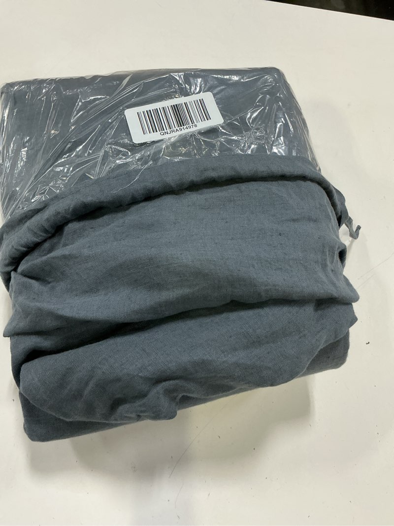Condition photo showing As Is for quince european linen fitted sheet set, king, nightfall