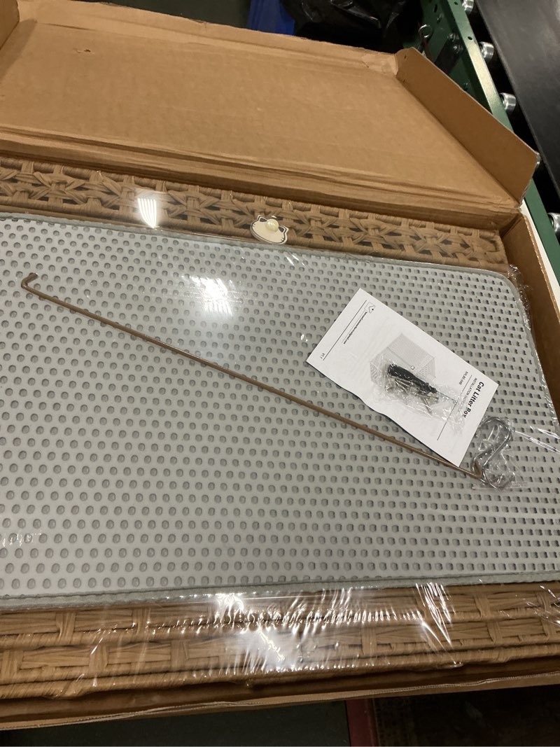 Condition photo showing New/Like New for Cat Litter Box Enclosure Furniture, Handwoven Rattan Hidden Litter Box with Mat, Large Space Cat House with 2 S-Shaped Hooks 30.3 x 18.3 x 24.4 Inches, Indoor for Living Room Apartment Natural