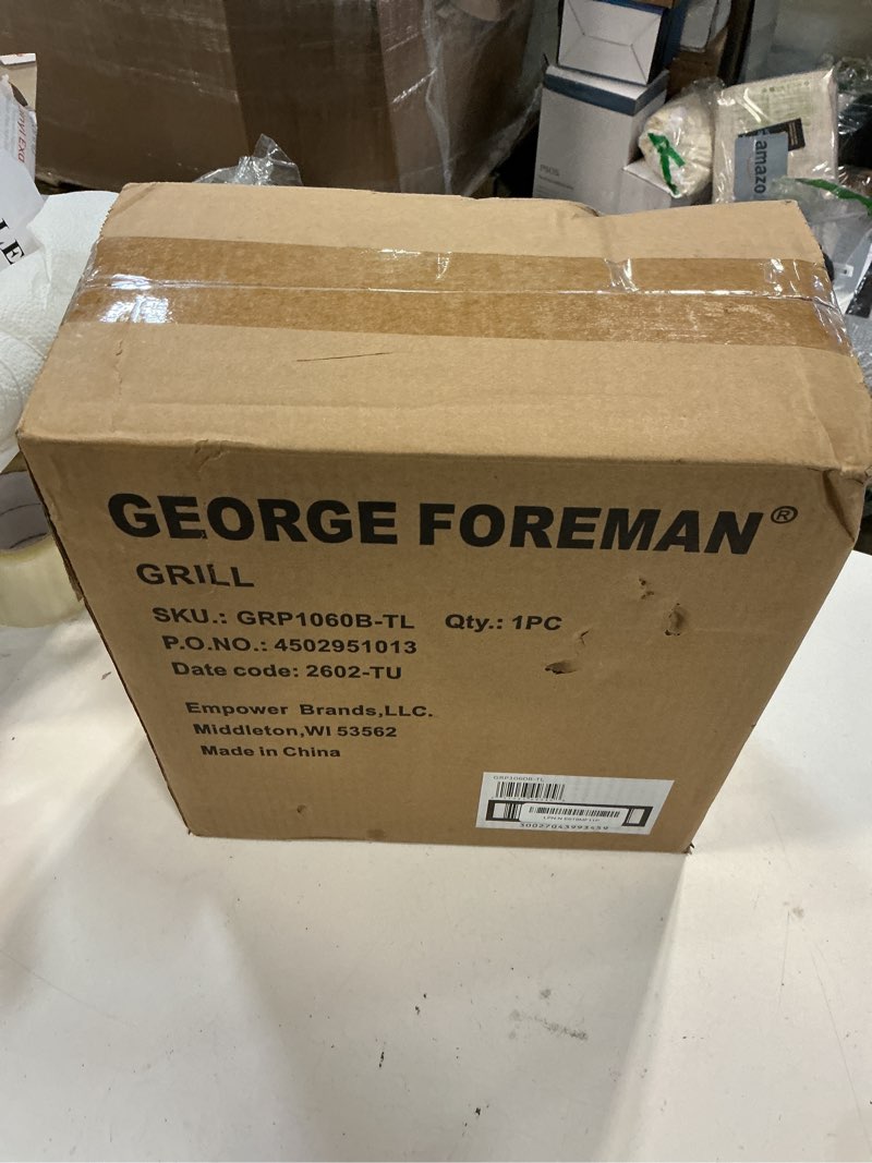 Condition photo showing New/Like New for george foreman 4-serving removable plate electric grill and panini press, george tough non-stick coating, drip tray catches grease, black