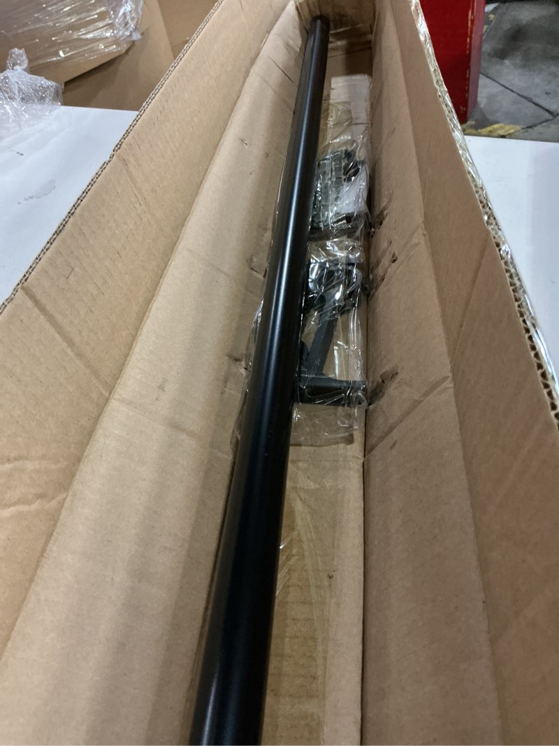 Condition photo showing As Is for lootkell black curtain rods for windows 48 to 84 inches adjustable heavy duty 1" diameter window curtain rod with decorative finials for outdoor farmhouse bedroom kitchen living room