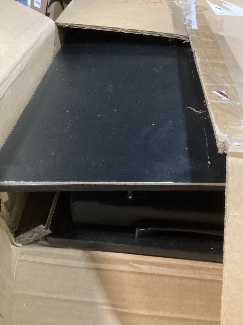 Condition photo showing As Is for Shoe Storage Bench, 2 Tier Shoe Bench with Padded Seat Cushion & 2 Barn Doors, Entryway Bench with Adjustable Shelf, Farmhouse Shoe Cabinet for Living Room, Bedroom, Black SB26606BK Black 39.4"W