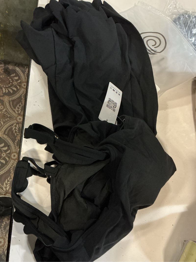 Condition photo showing New/Like New for charmo scalloped cute romper swimsuit for women 2026 tummy control one piece bathing suit modest swimsuit with shorts black x-large
