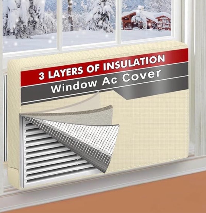AC Covers for Inside 25" W x 17" H x 3.5" D, Windproof and Waterproof 3 Layers Insulation Air Condit
