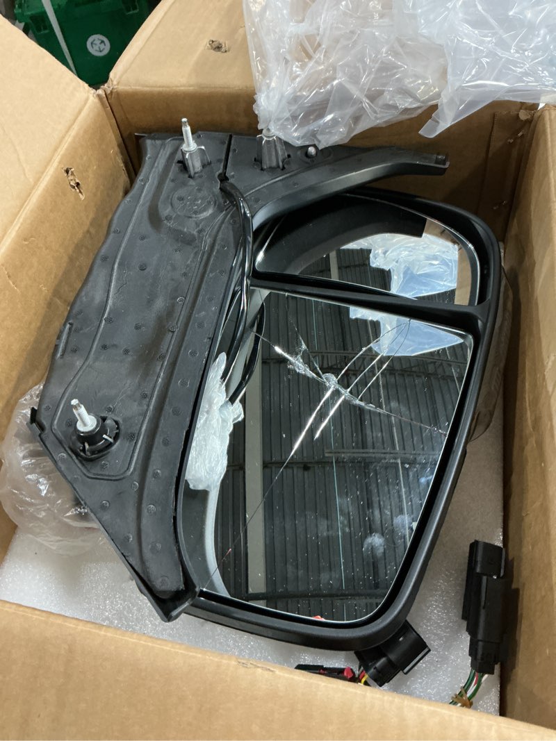 Condition photo showing As Is for left driver side mirror compatible with 2015-2026 ford transit 150 250 350 350hd with power glass manual folding heated turn signal matte black (short arm) replace#ck4z-17683-ca(6pins) l 6pins