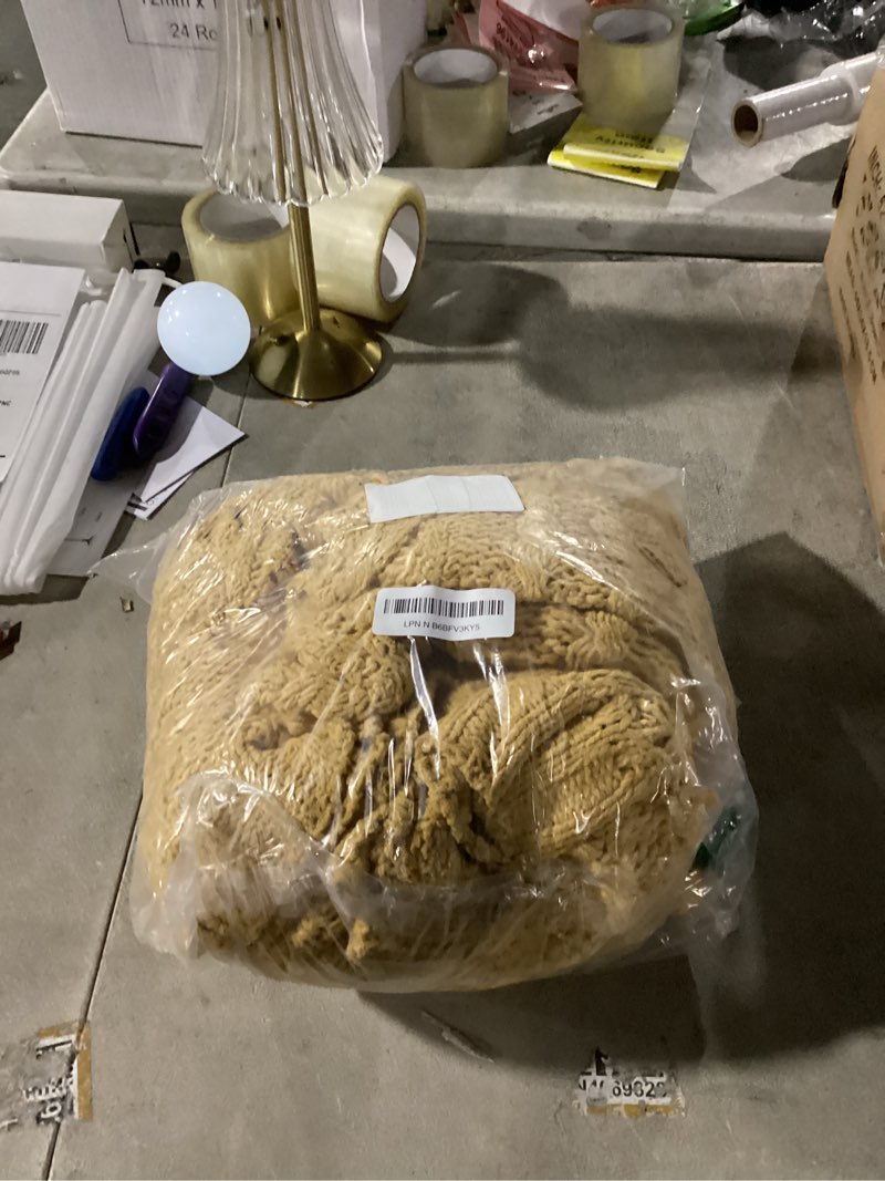 Condition photo showing Good Condition for Battilo Mustard Yellow Throw Blanket 51"x67" Chenille Knitted Throw Blanket for Couch, Gold Throw Blankets for Home Decor, Summer Fall Decor Blanket