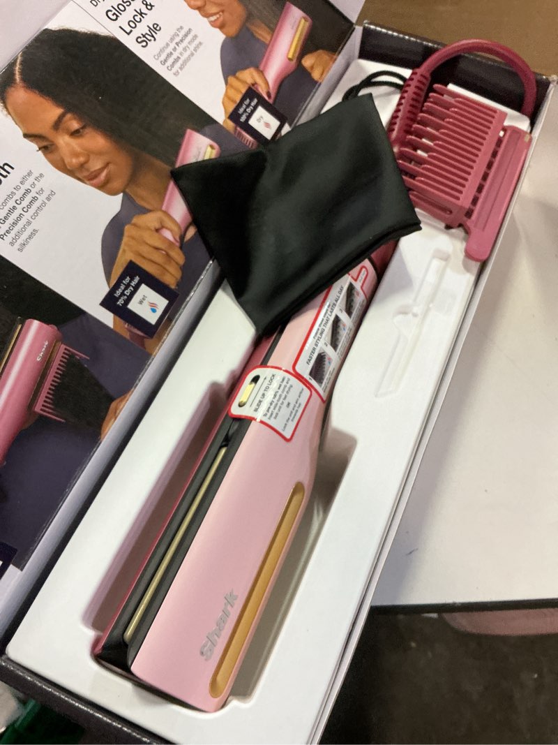 Condition photo showing Good Condition for shark silkipro™ straight | wet-to-dry straightener + rapid blow dryer | 3 interchangeable combs | ultra-fast drying | no heat damage | for all hair types | rose petal | ht400pk plum satin