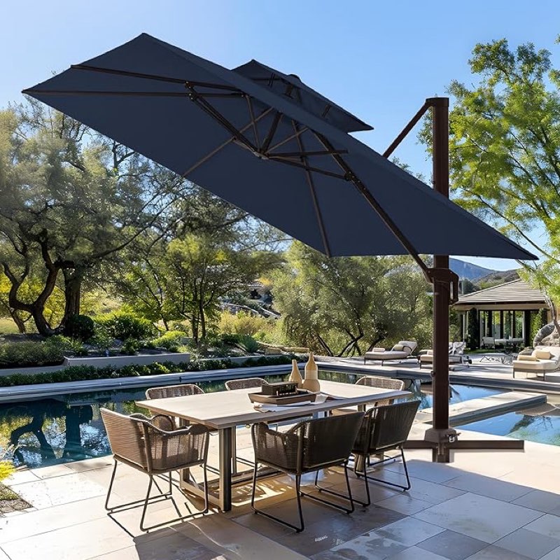 wikiwiki 10x10ft 2 tiers cantilever patio umbrella, offset umbrella outdoor patio with 360° rotation
