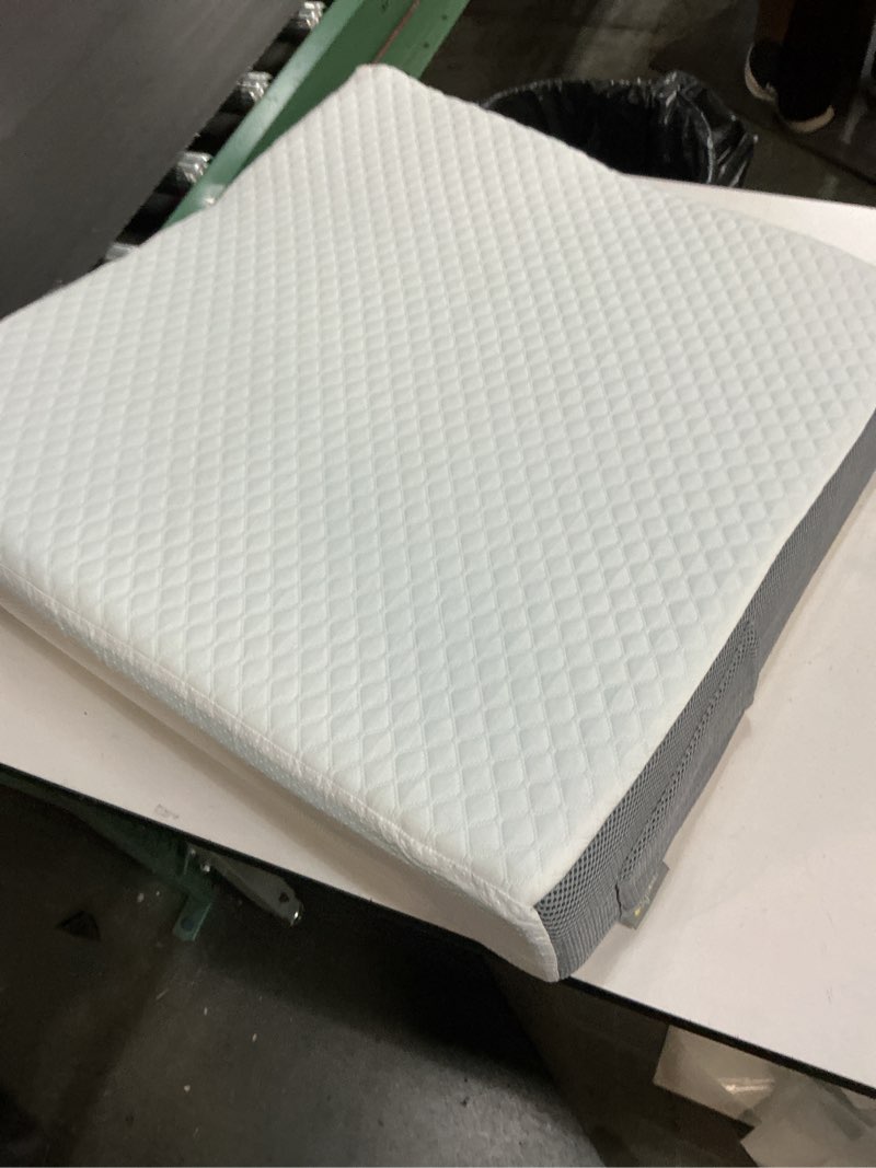 Condition photo showing As Is for cozymaker 7.5" bed wedge pillow for sleeping after surgery, back support, leg elevation, gerd acid reflux, neck pain, snoring, cooling memory foam triangle incline wedge, removable washable cover white-grey triangle wedge 24*24*7.5 inch