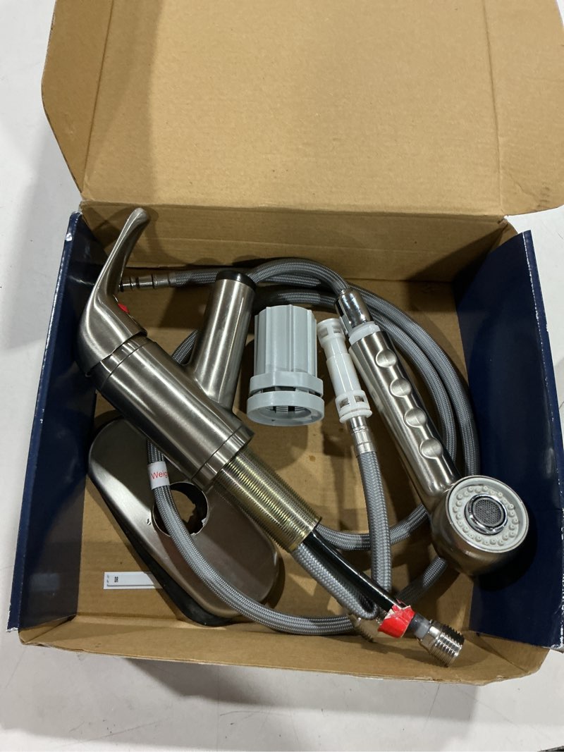 Condition photo showing As Is for project source stainless steel 1-handle deck-mount utility faucet with pulldown sprayer