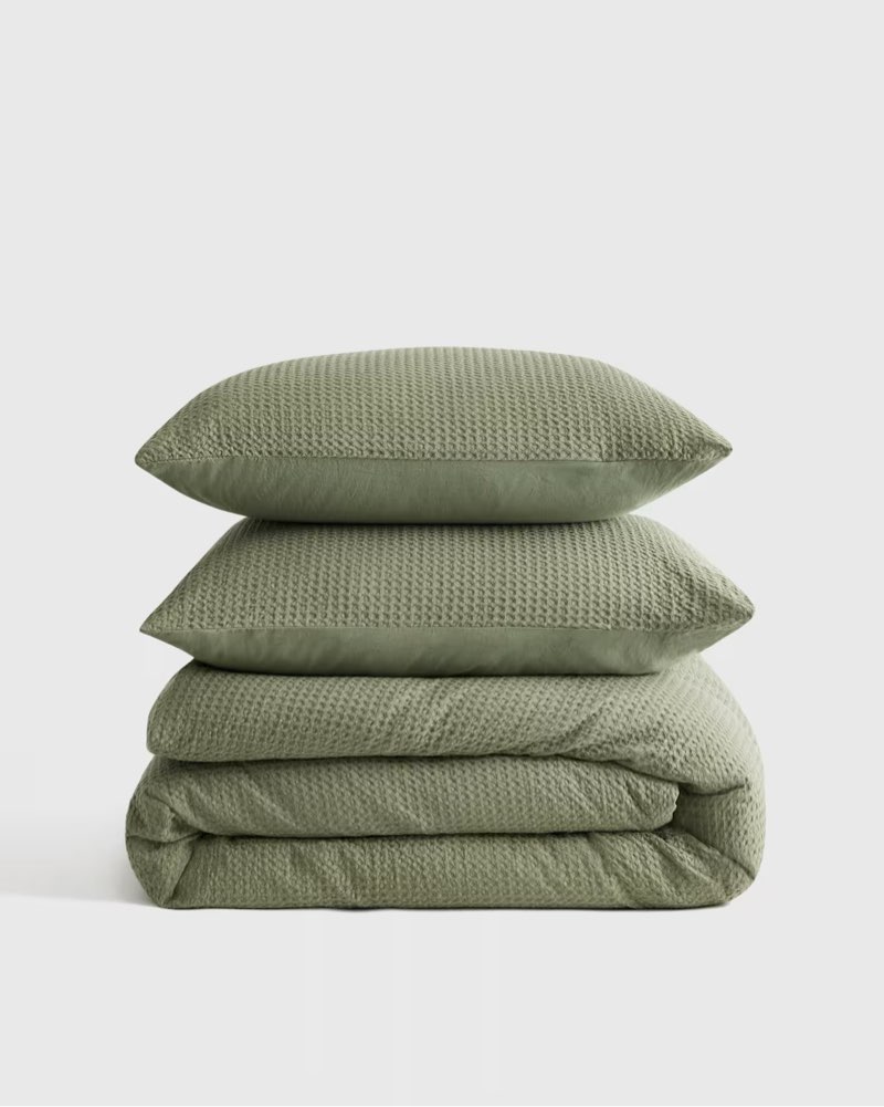 Organic Luxe Honeycomb Duvet Cover Set in Green 