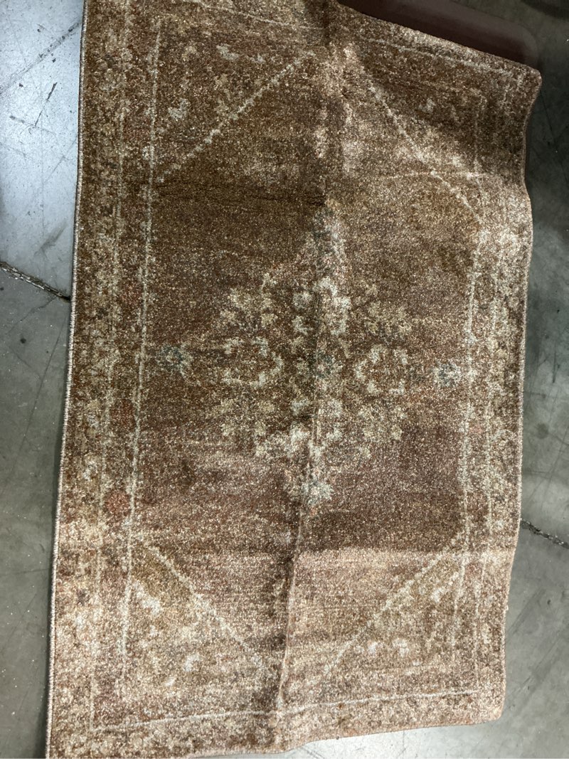 Condition photo showing As Is for loloi magnolia home mona sunset/natural 2'-6" x 4'-0" accent rug | magnolia home by joanna gaines moa-04 approx. 3x4 orange entryway kitchen, traditional, muted, accent rug sunset / natural 2'6" x 4' (rectangular)