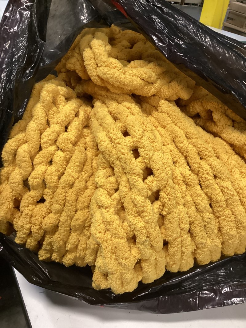 Condition photo showing As Is for Chunky Knit Throw Blanket, 30''*40'' Knitted Throw Chenille Yarn for Bed Couch, Handmade Yellow Crochet Big Thick Blanket, Machine Washable Cute Comfy Blanket for Home Decor Yellow 30"x40"