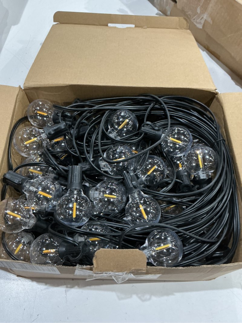 Condition photo showing Good Condition for 100ft outdoor patio black string lights with 52 shatterproof g40 led clear globe bulbs for indoor/outdoor, 2-pack 50ft connectable hanging lights for backyard balcony party decor