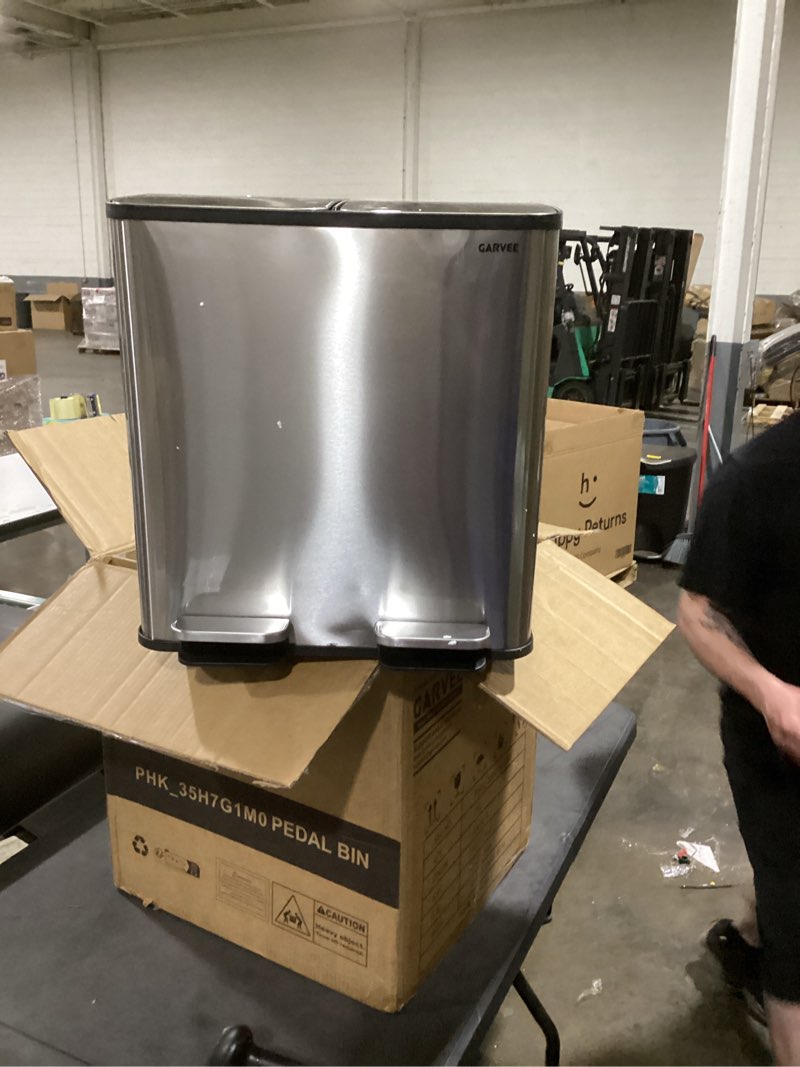 Condition photo showing Good Condition for dumos kitchen trash can, 2×8-gallon garbage can with lid, stainless steel trash bin with 2 removable inner buckets, soft-close foot pedal, fingerprint-resistant for kitchen home office silver 2×8 gallon