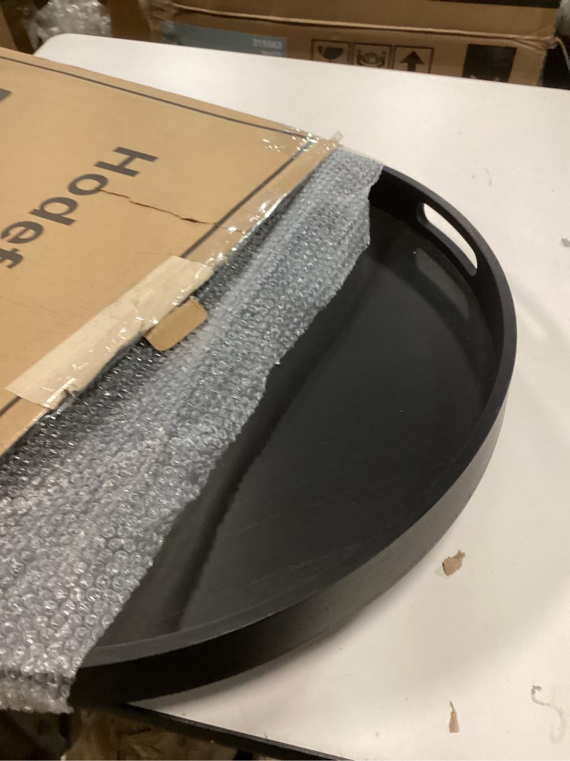 Condition photo showing Good Condition for Large Round Wooden Coffee Table Trays 20" - Multi-Functional Home Decor Ottoman Serving Platter Black Black 20"