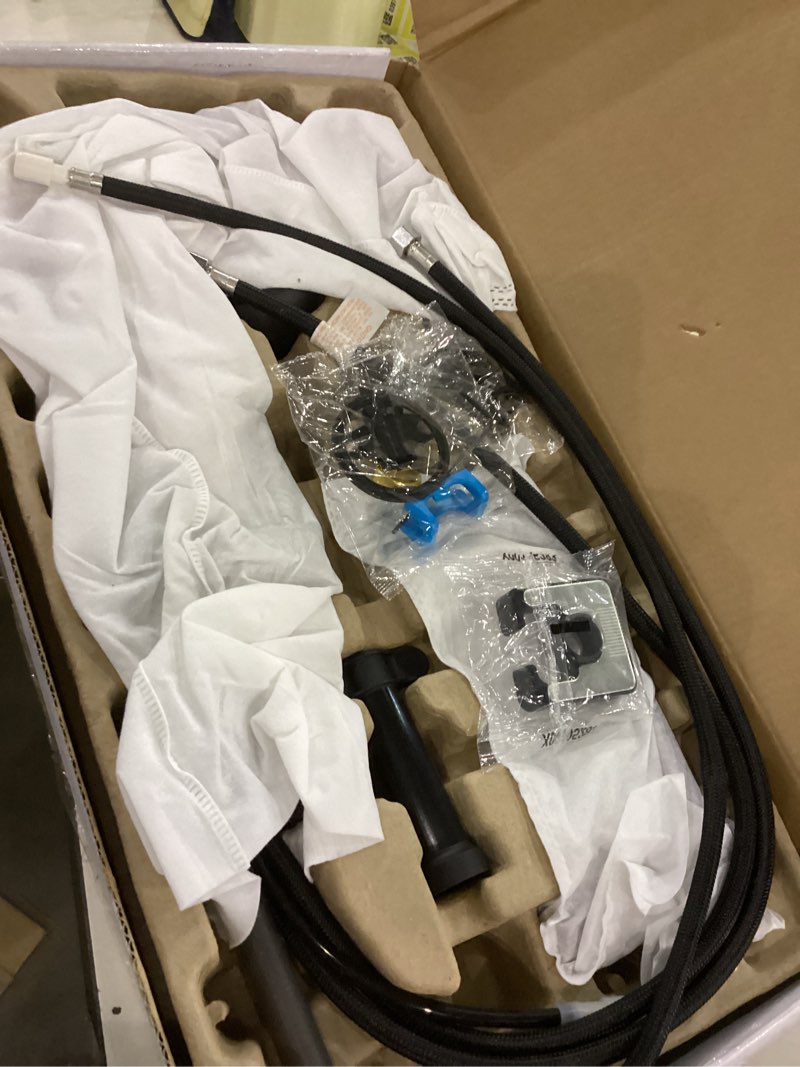 Condition photo showing Good Condition for Delta Nicoli Matte Black U-Spout Kitchen Faucet with Pull Down Sprayer, Modern Single Hole Kitchen Sink Faucet, Single Handle, Matte Black 19868LF-BL