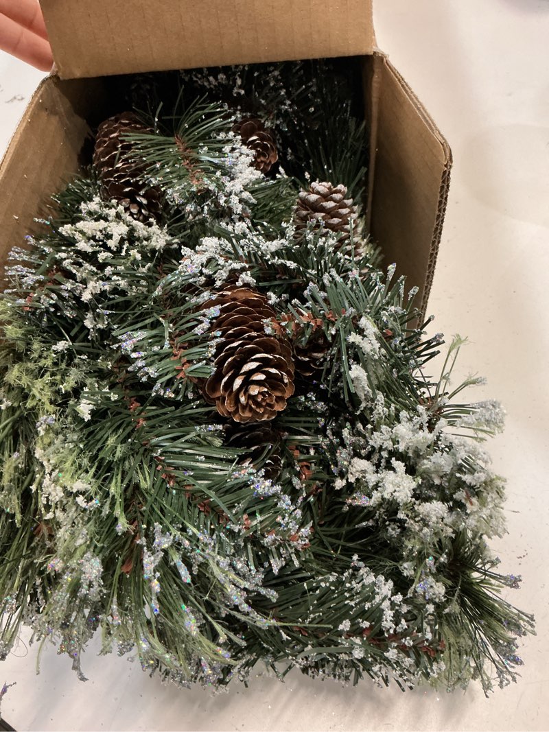 Condition photo showing Good Condition for National Tree Company 6 ft Pre-Lit Glittery Bristle Artificial Christmas Garland, Christmas Decoration with Pinecones, 50 Warm White LED Lights, 138 Tips, Timer, Green