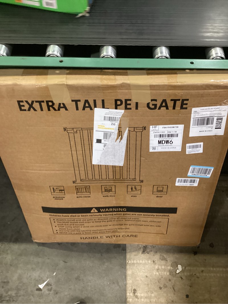 Condition photo showing New/Like New for Ixaro 30"-62.5" Extra Wide Baby Gate for Doorways/Hallways,Pressure-Mounted Dog Gate Indoor for Stairs, Auto Close Pet Door for Child/pet Proof Safety, No Need Drilling, White White30''-62.5''Wide