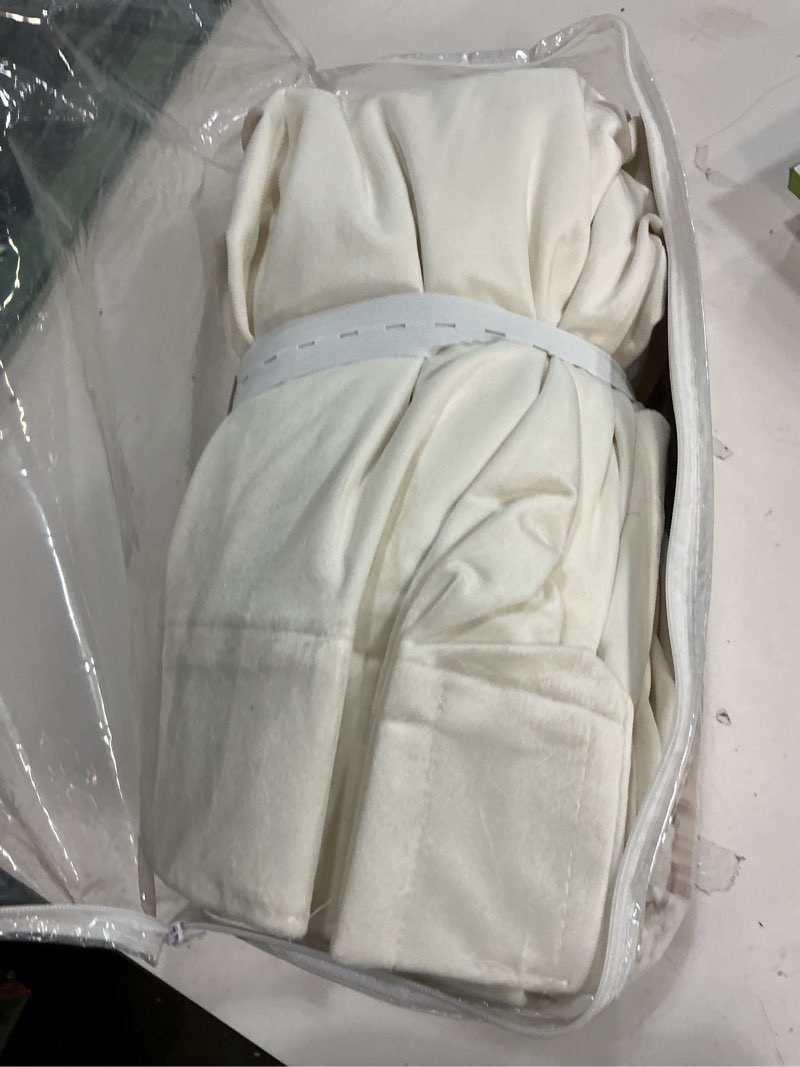 Condition photo showing Good Condition for Triple Pinch Pleated Beige White Velvet Curtains 108 inch Long Living Room Darkening Thermal Insulated Luxury Modern Elegant Extra Long Pinch Pleat Drapes Heavy Thick Ivory Velvet Curtain for Bedroom Beige White 40"W x 108"L (Pack of 2)