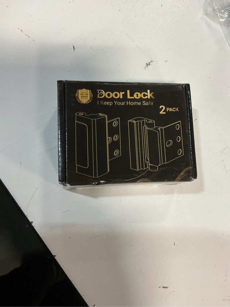 Condition photo showing New/Like New for Home Security Door Lock, 2 Pack Childproof Door Reinforcement Lock with 3 Inch Stop Withstand 800 lbs for Top Front Inward Swinging Door, Upgrade Flip High Night Lock to Defend Your Home Kids 2 Silver