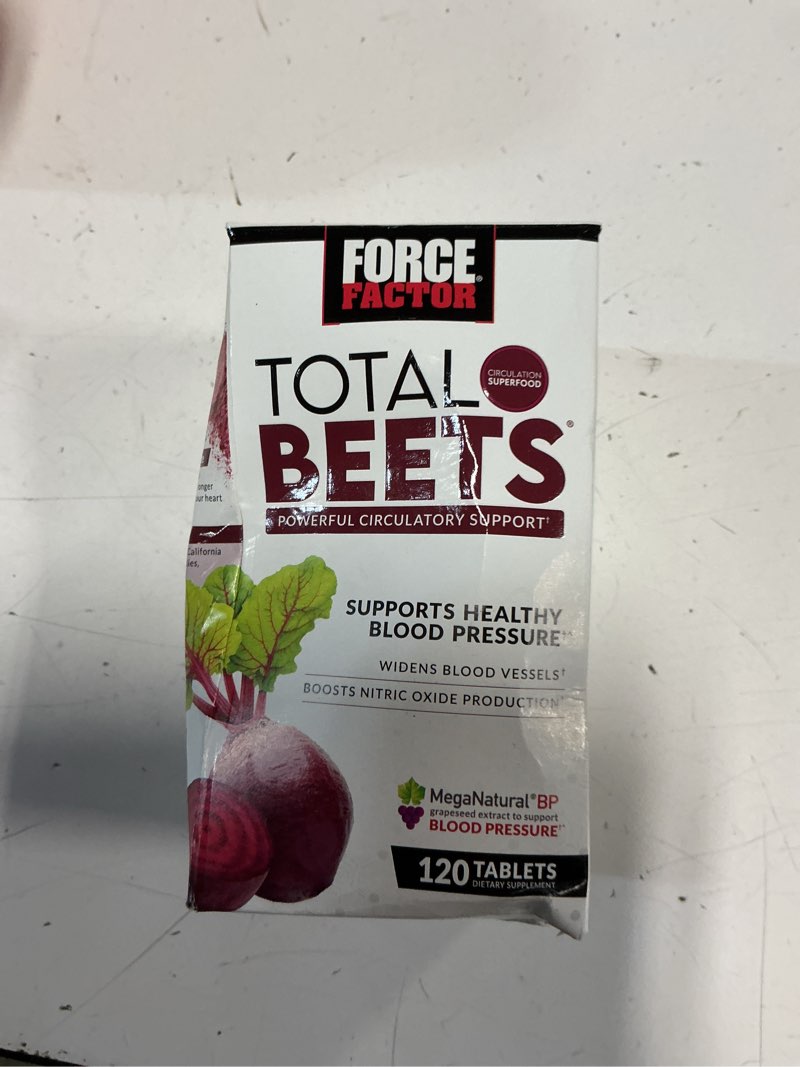 Condition photo showing New/Like New for (best by:12/28) force factor total beets blood pressure support with grape seed extract and non gmo beet root powder for heart health, circulation, & blood flow, 120 count 120 count (pack of 1)