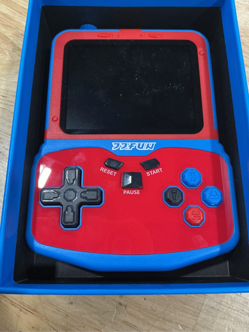 Condition photo showing As Is for portable video game console for kids, 220 built-in classic retro games, handheld plug & play player with 3.5'' ips screen, rechargeable travel toy birthday gift for boys & girls- blue