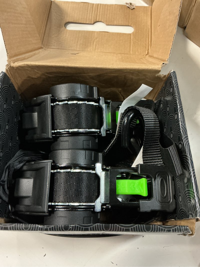 Condition photo showing Good Condition for retractable ratchet straps 1''x 12ft heavy duty tie downs bolt on auto retract ratchet strap 1760lb break strength self retracting for truck,cargo,trailer,motorcycle,atv,utv (black-green,2 pack) black-green 2 pack