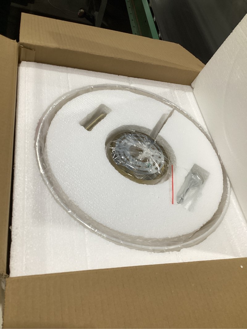 Condition photo showing As Is for Dimmable Gold Semi Flush Mount Ceiling Light with Drum Shade Ceiling Light Fixture 30W 3000K/4500K/5500K Brass LED Flush Mount Light for Bedroom Hallway Living Room, 15-Inch Lighting: Bulit-in LED Gold