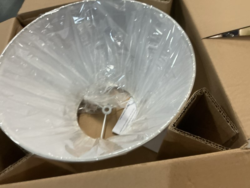 Condition photo showing Good Condition for pleated lamp shade, 6" top x 13" bottom x 7.2" high, white empire lamp shade for table lamp bedside lamp, modern fabric mushroom lampshade replacement for wall sconce, spider, clip on adapter included