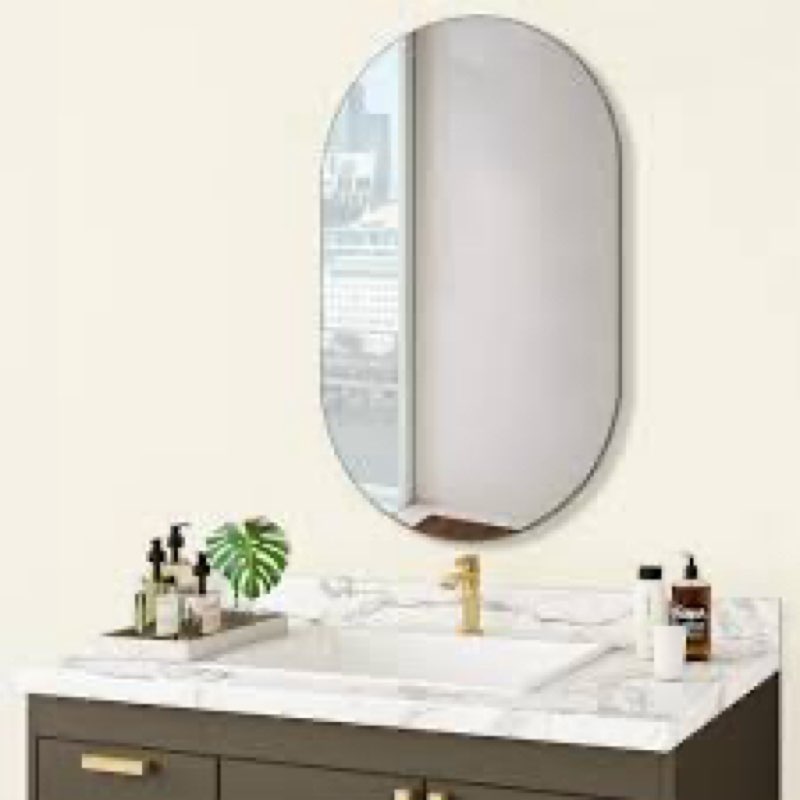 Hluchy Oval Bathroom Medicine Cabinet with  Frameless Mirror, Oval Frameless Mirror Cabinet,Wall Mounted Cabinet for Bathroom Toilet Kitchen,Recess or Surface Mount Installation