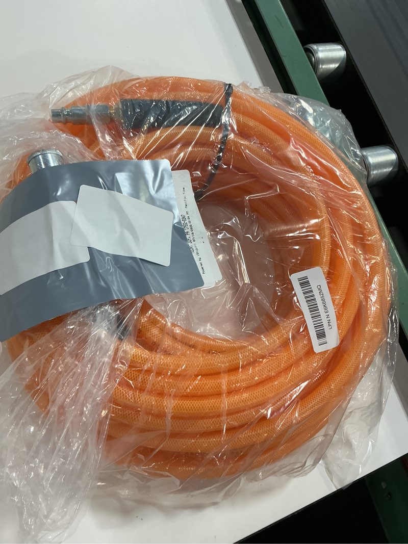 Condition photo showing Good Condition for sanfu polyurethane(pu) reinforced 3/8”id x 100ft, air hose, non-kinking with 3/8” reassembled industrial high flow quick coupler and plug, bend restrictor, transparent orange(100’) 100ft orange