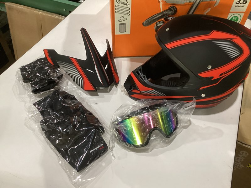 Condition photo showing Good Condition for youth dirt bike helmet set includes gloves, goggles, mask, ideal helmet for kids 8-14, premium safety gear for dirt bike helmets enthusiasts - dot approved (red,m) red2 medium