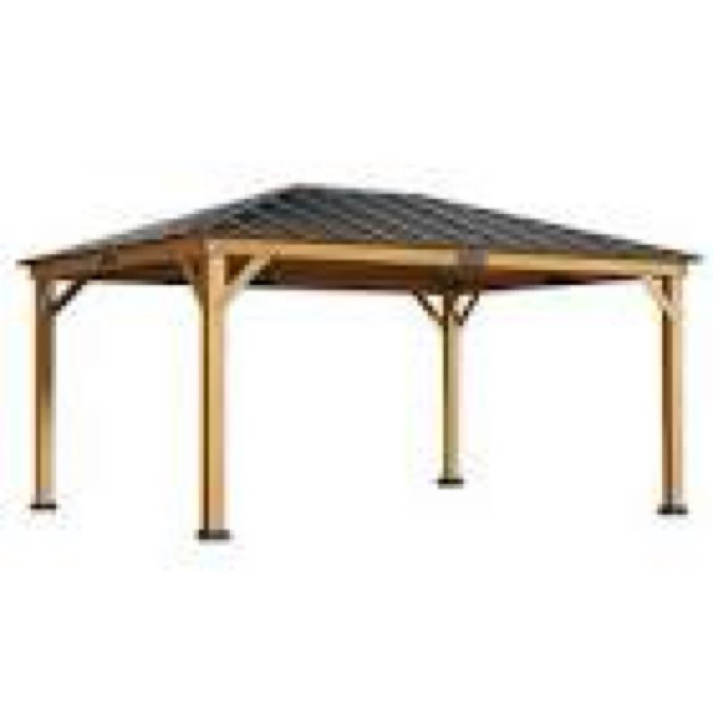 12 ft. x 20 ft. Spruce Wood Gazebo Hardtop, Silent Asphalt Roof Solid Wood Gazebo, for Patio, Lawns, Garden. (Incomplete)