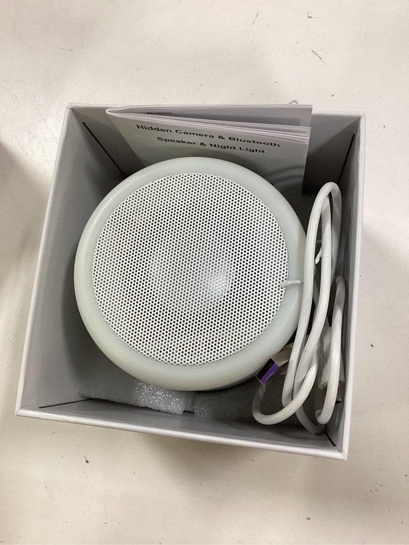 Condition photo showing Good Condition for Security Camera with Bluetooth Speaker, 1080P Wireless Indoor Camera for Home Security/Baby/Pet, Clock Camera with Rotating Lens, Night Light, Motion Detection (Included 128GB SD Card) Black&White