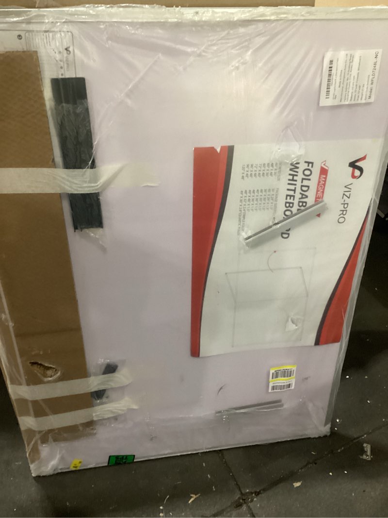 Condition photo showing Good Condition for viz-pro magnetic dry erase board, 60 x 48 inches, foldable wall-mounted whiteboard with silver aluminum frame & marker tray for school office and home 5' x 4'