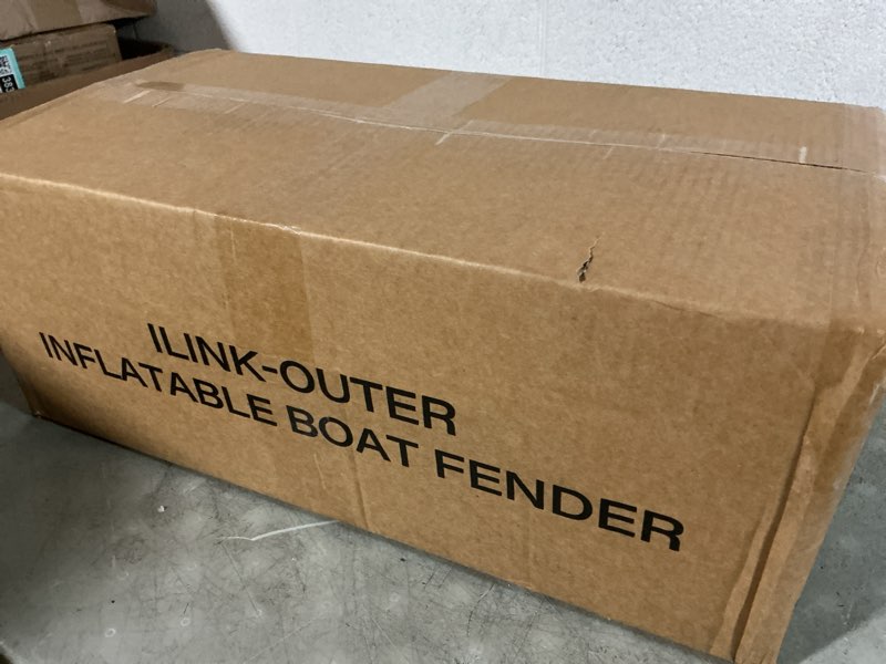 Condition photo showing New/Like New for inflatable boat fenders with air pump, upgraded boat bumpers for docking, heavy duty dock fender with storage bag, dock bumper for tying up fishing boats, jet skis, yachts, pontoon 10ft