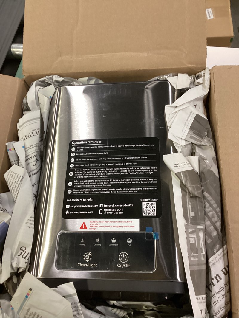 Condition photo showing As Is for SenCre Nugget Ice Maker Countertop with Auto Water Refill, 42lbs/Day Stainless Steel Ice Machine with Pull-Out Drawer ? One-Click Self-Cleaning, Portable Ice Makers for Home/Kitchen/Office
