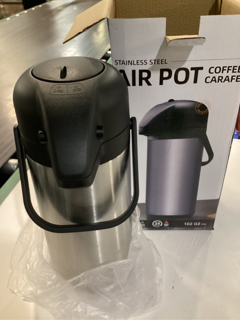 Condition photo showing Good Condition for coffee carafe for keeping hot - gezoss 102oz / 3l airpot coffee dispenser with pump - large coffee carafe for hot drinks tea liquid - insulated stainless steel hot water beverage urn for parties