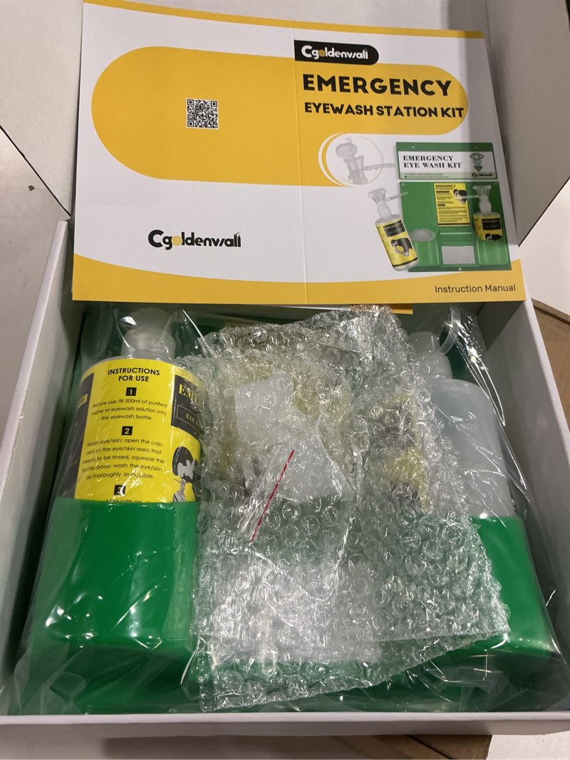 Condition photo showing New/Like New for cgoldenwall eye wash station portable emergency eye wash kit, wall mounted eyewash station osha approved, 2 * 16.9oz bottles, with mirror & emergency sign, safety material, no solution